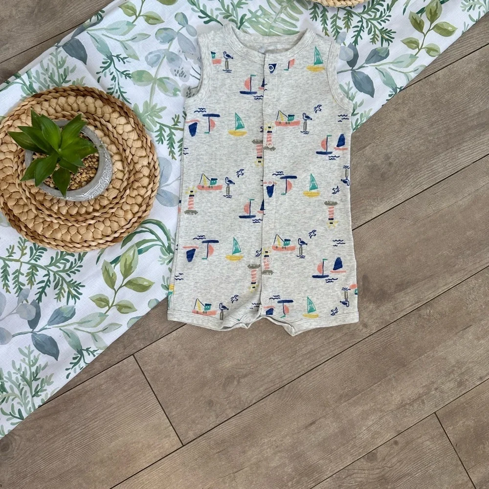 Carter’s Toddler Boy Sailboat Snap Up Sleeveless Romper Size 24 Months